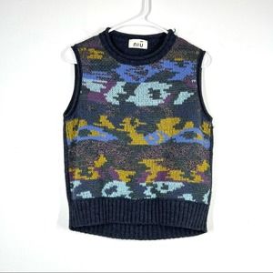 RETRO Sweater Vest Multicolor Metallic Chunky Grandpa Knit Tank Medium
